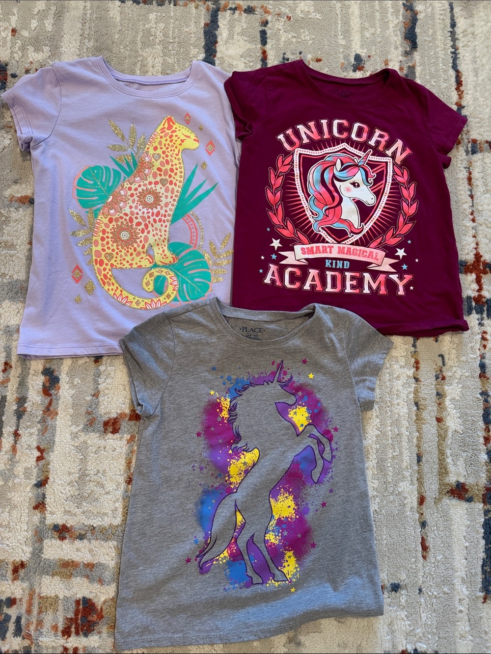 Girls Unicorn & Animal Graphic Tee - Purple, Gray, Lavender